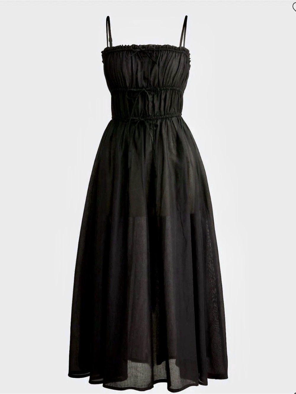 J Crew Sz M Tie Front Voile Midi Dress Cover-up Black Corset Camisole Dress Airy
